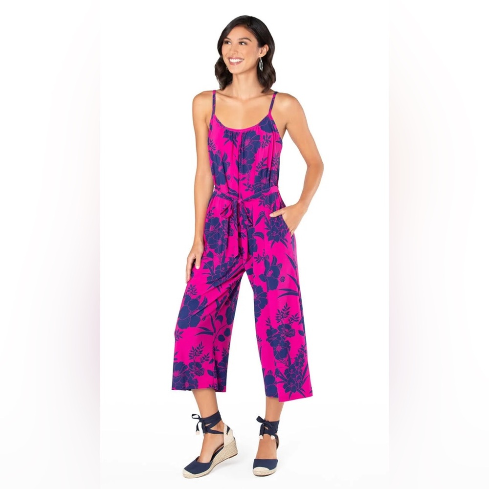 Tori Richard Fuchsia and Navy Floral Jumpsuit